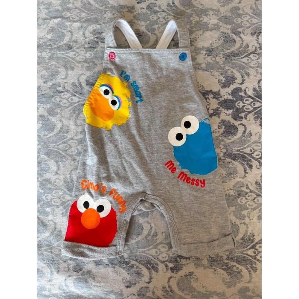 Isaac Mizrahi Sesame Street Baby Romper Overalls 18M Elmo Cookie Monster
